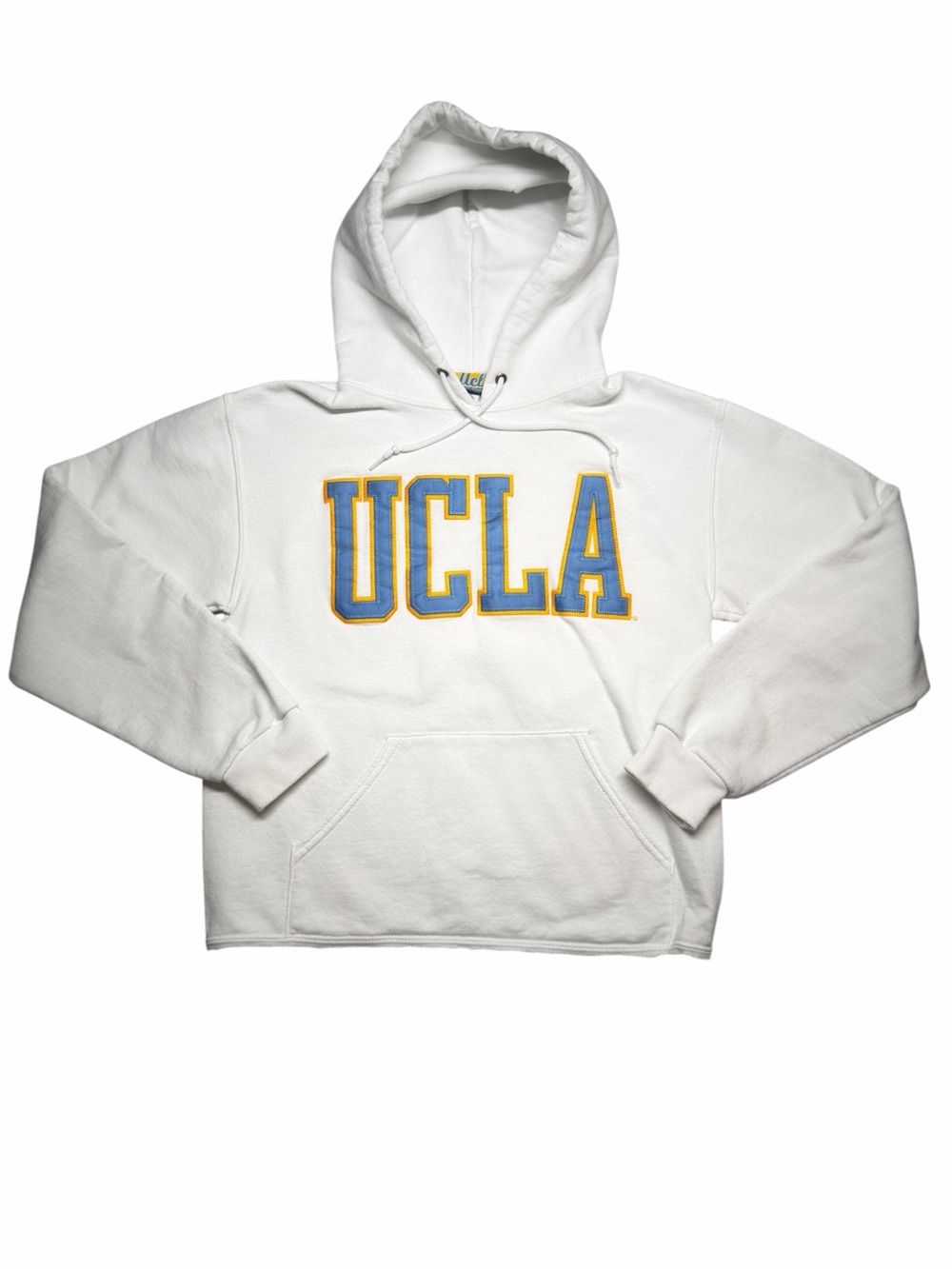 UCLA Bruin Wear Cropped Boxy White Hoodie Women's Small Stitched Spell Out